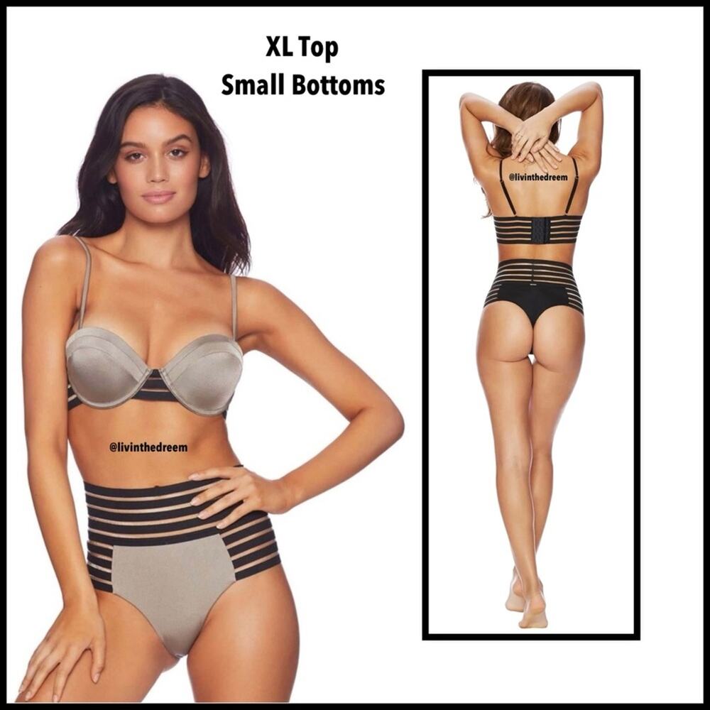 Beach Bunny Sheer Addiction Balconet Top High Waist Bottoms Bikini $250